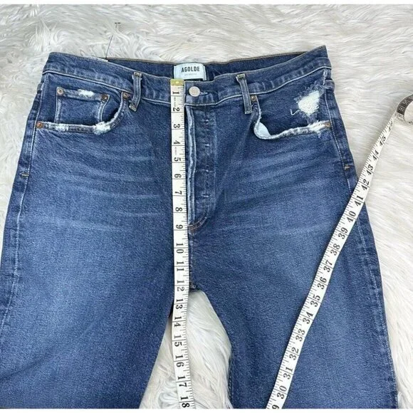 Agolde Women’s Blue‎ Riley Button-Fly Straight Leg Designer Jeans W32-34/L26